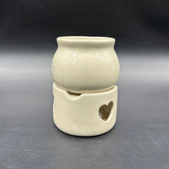 Vintage Potpourri Wax Warmer Heart Cutouts Blue Bow Goose 1980s Ceramic Cottage - Picture 3 of 11